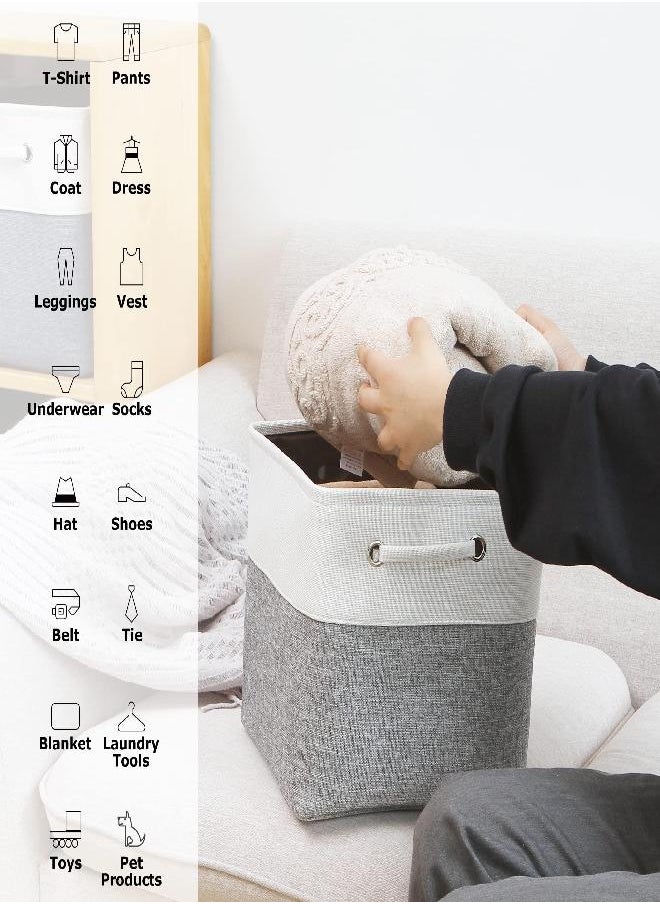 Sea Team Sea Team 3-Pack Cubic Storage Basket Set, Storage Cube Organizer, Clothes Toys Bin, 11 x 11 x 11 Inches, Big Square Canvas Fabric Collapsible Shelf Box with Handles for Kids Room (Grey/White)  - Image 3