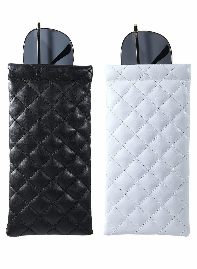 2 Pack Portable PU Leather Sunglasses Cases - Soft Eyeglass Holders in Black & White for Travel - Image 1