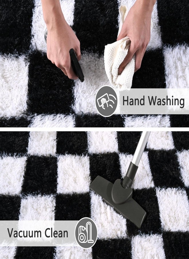 FALARK Rugs for Bedroom Living Room, 4x6 ft Black and White Checkered Area Rug, Fluffy Soft Washable Carpet, Modern Non-Slip Shag Carpets for Boys Girls Nursery Home Aesthetic Decor - Image 5