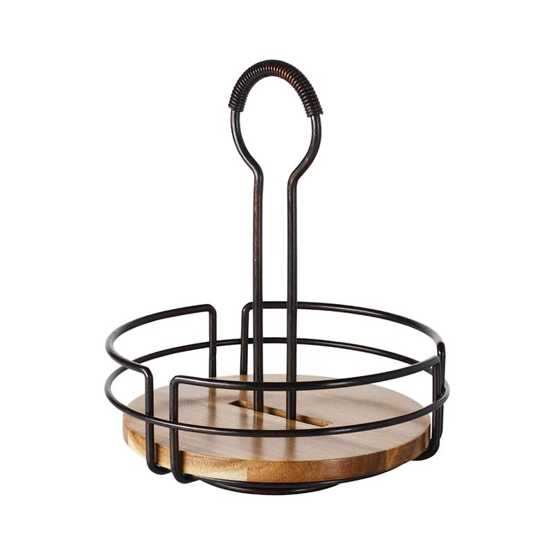 Gourmet Basics by Mikasa Mikasa Gourmet Basics Hanover Condiment Caddy with Rotating Caddy Organizer Design Acacia Wood Insert  Durable BPAFree HeavyGauge Carbon Structured Steel for Condiment Storage 