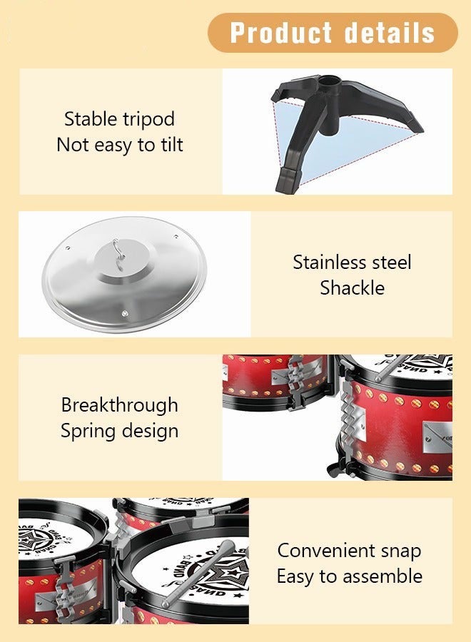 DURKU Children's Rock Jazz Drum Kit, Musical Instrument Toy for Music Education, Kids 5-piece Drum Band Set, Perfect Gift for Kids - Image 5