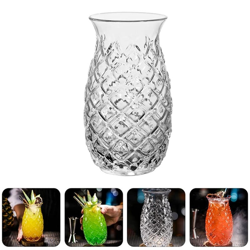 Glassware GLASSWARE Clear Pineapple Cups Cocktail Glasses Retro Embossed Drinking Glasses for Wine Martini Whiskey Juice Pool Party Picnics Pack of 3400 ML  - Image 3