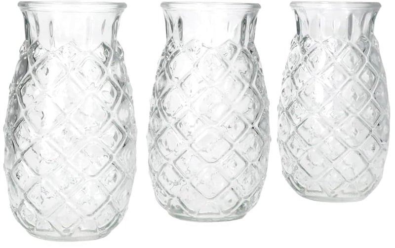 Glassware GLASSWARE Clear Pineapple Cups Cocktail Glasses Retro Embossed Drinking Glasses for Wine Martini Whiskey Juice Pool Party Picnics Pack of 3400 ML  - Image 1