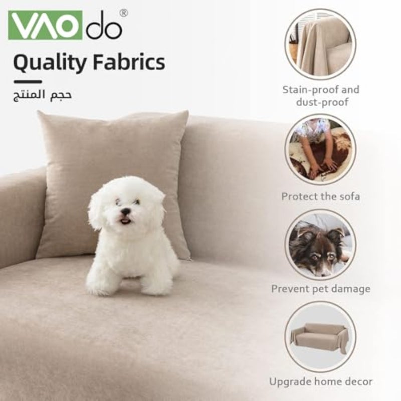 180 * 230cm Waterproof Sofa Cover, Edged Couch Cover, 3 Seat Cushion Couch Durable Couch Protector, for Sectional Sofa Pet Cat Dog Home Decor, Khaki - Image 3