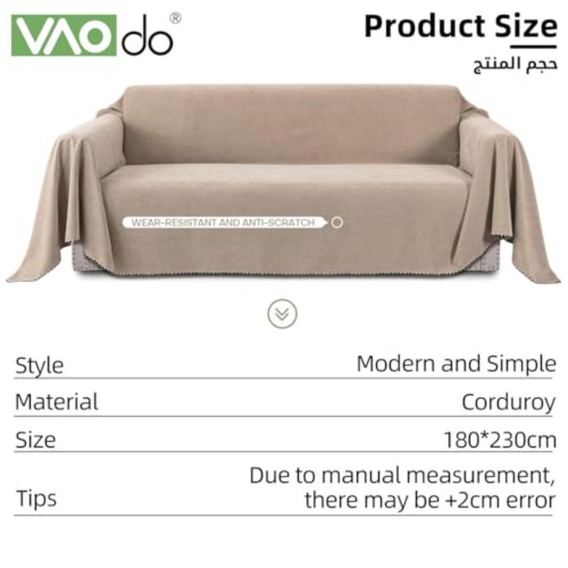 180 * 230cm Waterproof Sofa Cover, Edged Couch Cover, 3 Seat Cushion Couch Durable Couch Protector, for Sectional Sofa Pet Cat Dog Home Decor, Khaki - Image 5