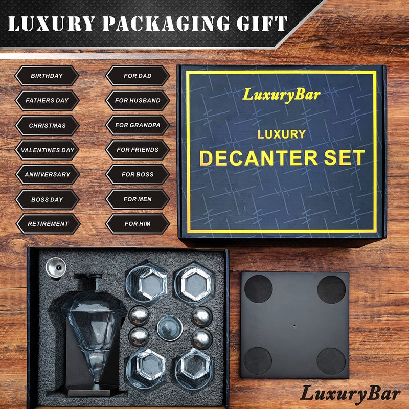 LuxuryBar طقم زجاجات ويسكي دايموند لوكشري بار للرجال مع كرة التبريد والصينية، طقم زجاجات ويسكي موزع مشروبات، هدايا للرجال - Image 4