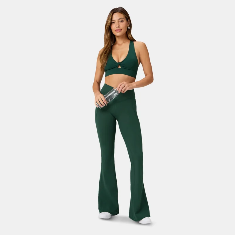 Fabletics Green Women's Oasis PureLuxe Crossover Flared Leggings for Women | Best Price UAE