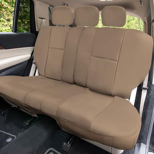 FH Group Car Seat Covers PU Leather 3 Row 8 Seater Car Seat Covers, Airbag Compatible and Split Bench - Fit Most Car, Truck, SUV, & Van (Solid Tan) - Image 3