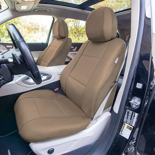 FH Group Car Seat Covers PU Leather 3 Row 8 Seater Car Seat Covers, Airbag Compatible and Split Bench - Fit Most Car, Truck, SUV, & Van (Solid Tan) - Image 2