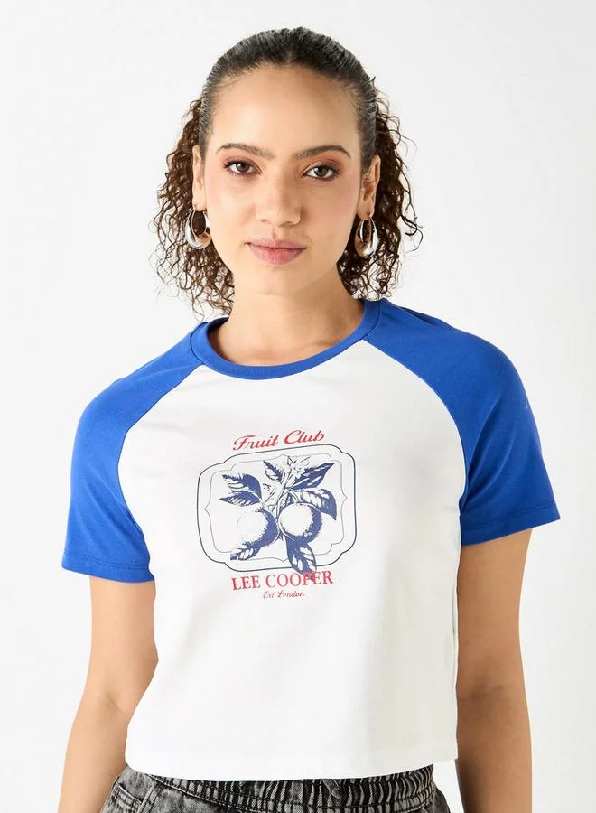 Lee Cooper Graphic Print Crop T-shirt with Raglan Sleeves