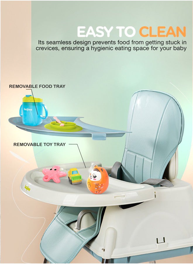 BAYBEE - 4 In 1 Baby Adjustable High Chair With Footrest, Tray And Belt For 6 Months to 3 Years, Blue - Image 1