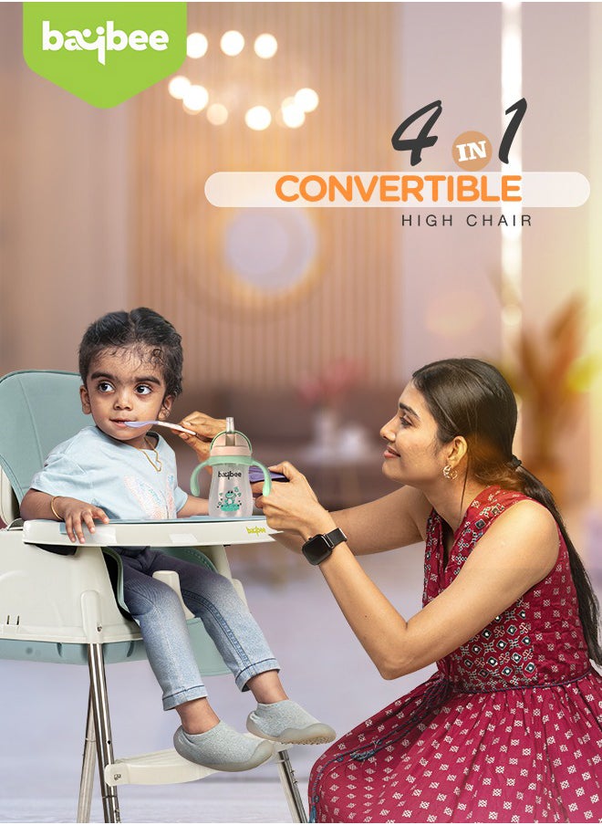 BAYBEE - 4 In 1 Baby Adjustable High Chair With Footrest, Tray And Belt For 6 Months to 3 Years, Blue - Image 1
