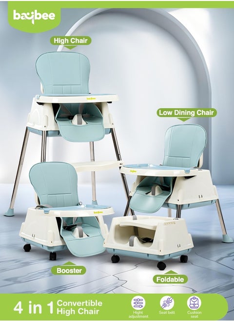 4 In 1 Baby Adjustable High Chair With Footrest, Tray And Belt For 6 Months to 3 Years, Blue