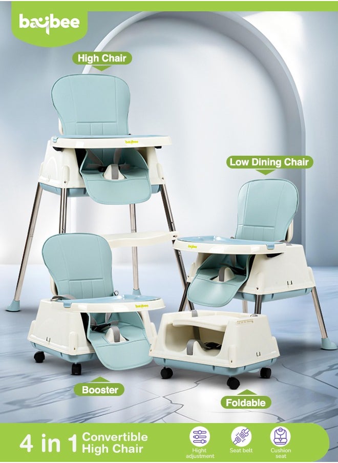 BAYBEE - 4 In 1 Baby Adjustable High Chair With Footrest, Tray And Belt For 6 Months to 3 Years, Blue - Image 1