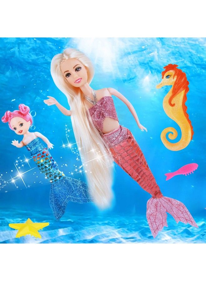 Bettina Mermaid Princess Doll With Little Mermaid & Seahorse Play Gift Set ; Mermaid Toys With Accessories And Doll Clothes For Little Girls (Pink) - Image 3