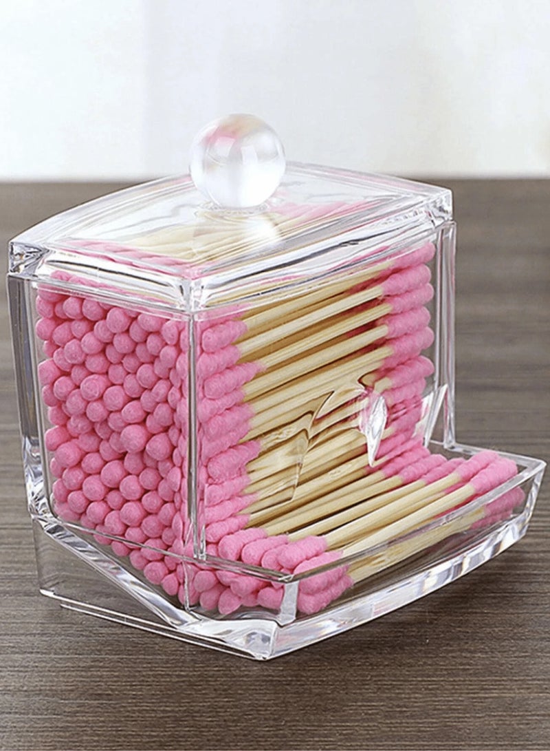 KHAJUL Cotton Swab Storage Box , Dustproof Fransparent Small Makeup Cotton Remover Cotton Desktop Storage Cotton Swab Box  - Image 2