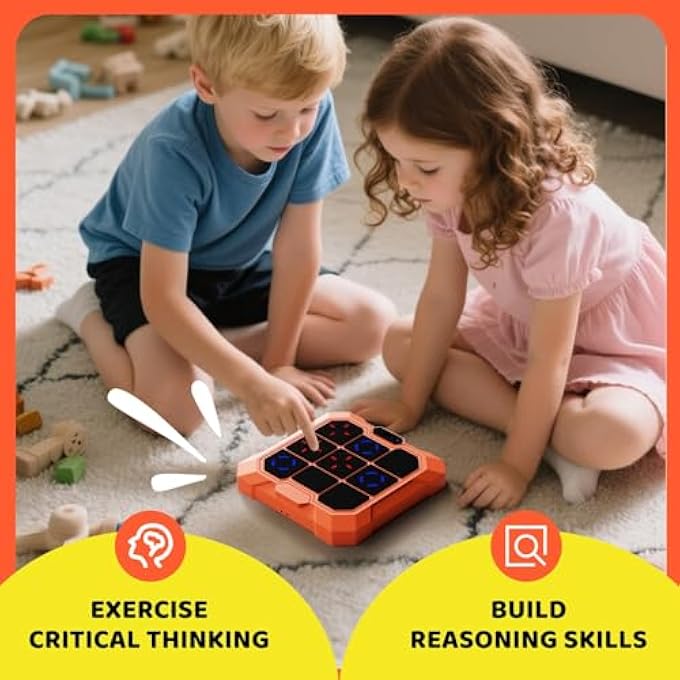 6-IN-1 ELECTRONIC TIC TAC TOE GAME, RECHARGEABLE HANDHELD PUZZLE TOY WITH SUDOKU MEMORY FLIP CHESS, PORTABLE TRAVEL EDUCATIONAL GAME FOR KIDS & ADULTS, BRAIN TRAINING GIFT (ORANGE) - Image 3