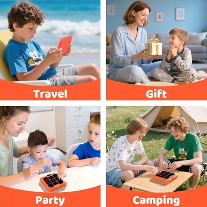 6-IN-1 ELECTRONIC TIC TAC TOE GAME, RECHARGEABLE HANDHELD PUZZLE TOY WITH SUDOKU MEMORY FLIP CHESS, PORTABLE TRAVEL EDUCATIONAL GAME FOR KIDS & ADULTS, BRAIN TRAINING GIFT (ORANGE) - Image 5
