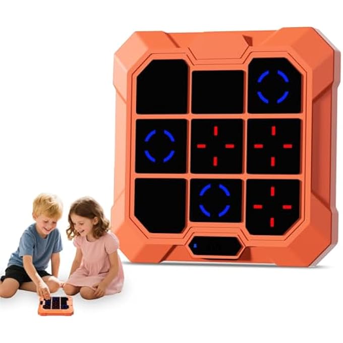 6-IN-1 ELECTRONIC TIC TAC TOE GAME, RECHARGEABLE HANDHELD PUZZLE TOY WITH SUDOKU MEMORY FLIP CHESS, PORTABLE TRAVEL EDUCATIONAL GAME FOR KIDS & ADULTS, BRAIN TRAINING GIFT (ORANGE) - Image 1