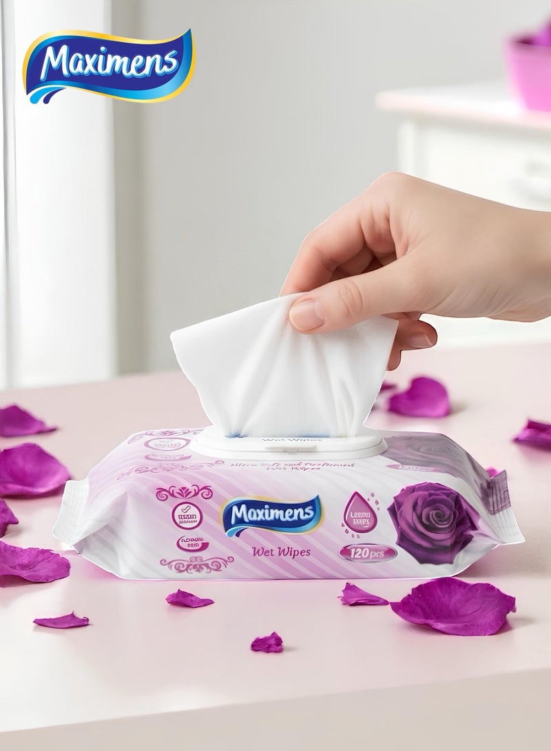 Maximens 2 Packs + 1 Free Of 120 High Quality Ultra Soft Antibacterial Purple Rose Wet Wipes - Image 3