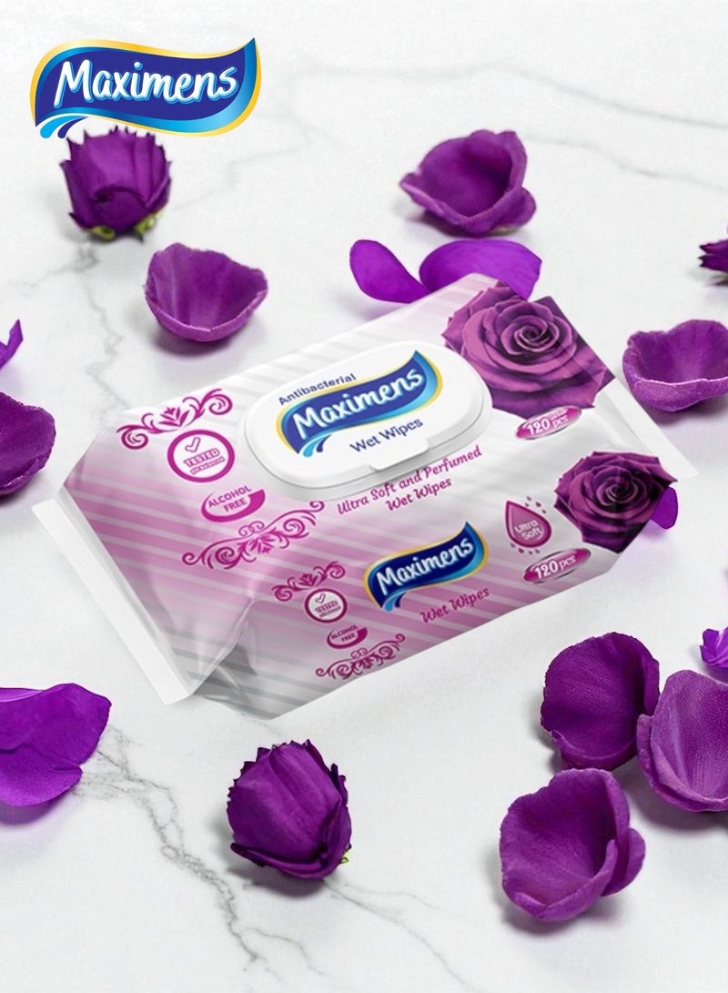 Maximens 2 Packs + 1 Free Of 120 High Quality Ultra Soft Antibacterial Purple Rose Wet Wipes - Image 2