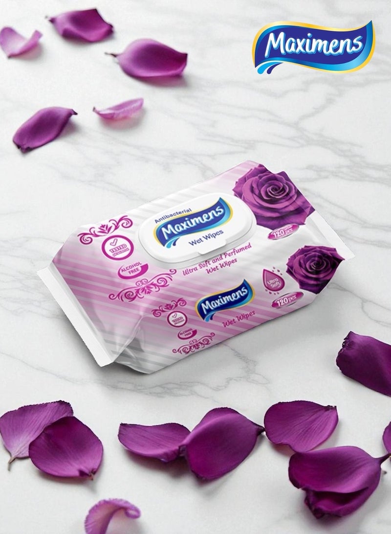 Maximens 2 Packs + 1 Free Of 120 High Quality Ultra Soft Antibacterial Purple Rose Wet Wipes - Image 4