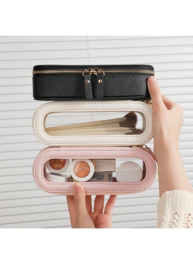 Aveniee - Slim Clear Makeup Brush Bag, Small Cosmetic Brush Holder, Mini Toiletry Bag Travel Case For Women, Thin Make Up Bags With Dual Zipper, Cute Travel Essentials Bag Organize - Black - Image 1