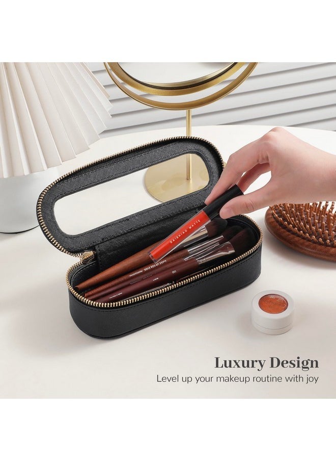 Aveniee - Slim Clear Makeup Brush Bag, Small Cosmetic Brush Holder, Mini Toiletry Bag Travel Case For Women, Thin Make Up Bags With Dual Zipper, Cute Travel Essentials Bag Organize - Black - Image 1