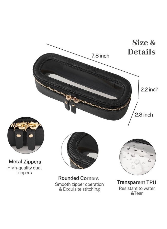Aveniee - Slim Clear Makeup Brush Bag, Small Cosmetic Brush Holder, Mini Toiletry Bag Travel Case For Women, Thin Make Up Bags With Dual Zipper, Cute Travel Essentials Bag Organize - Black - Image 1