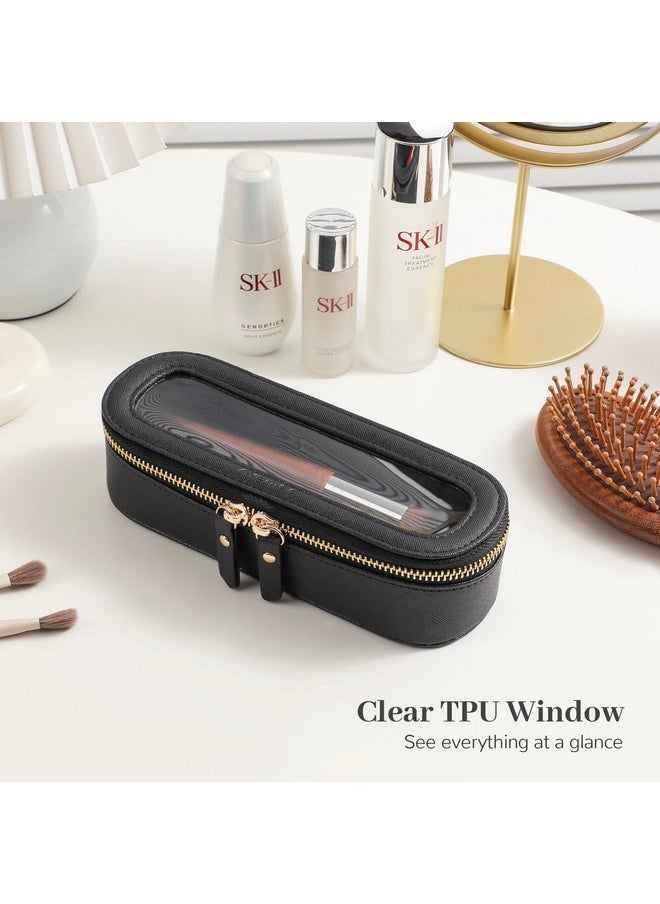 Aveniee - Slim Clear Makeup Brush Bag, Small Cosmetic Brush Holder, Mini Toiletry Bag Travel Case For Women, Thin Make Up Bags With Dual Zipper, Cute Travel Essentials Bag Organize - Black - Image 1