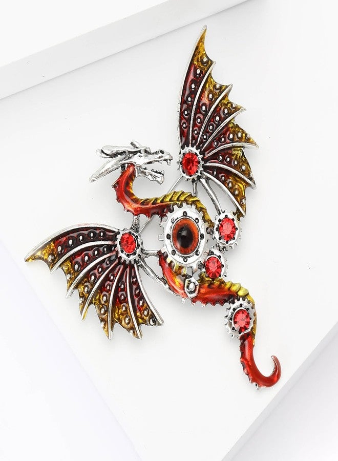 WAKYME Vintage Punk Mechanical Flying Dragon Brooch for Women Enamel Flying Dragon Brooch Domineering Flying Dragon Brooch Personality for Men and Women Clothing Hat Bag Accessories (Red) - Image 3