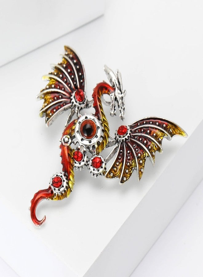 WAKYME Vintage Punk Mechanical Flying Dragon Brooch for Women Enamel Flying Dragon Brooch Domineering Flying Dragon Brooch Personality for Men and Women Clothing Hat Bag Accessories (Red) - Image 4