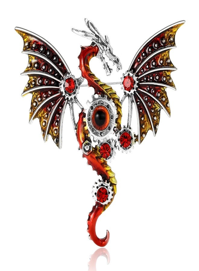 WAKYME Vintage Punk Mechanical Flying Dragon Brooch for Women Enamel Flying Dragon Brooch Domineering Flying Dragon Brooch Personality for Men and Women Clothing Hat Bag Accessories (Red) - Image 1