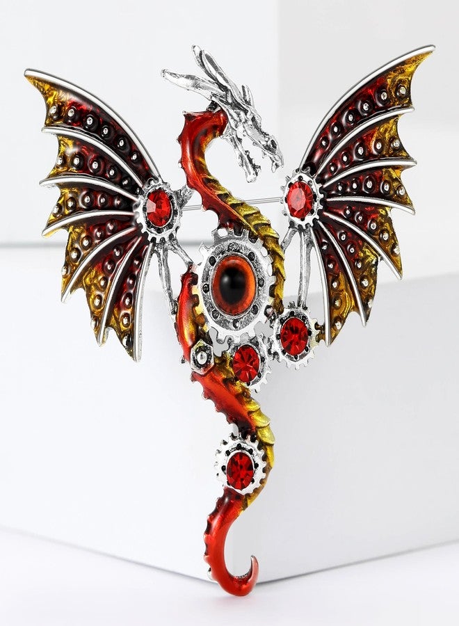 WAKYME Vintage Punk Mechanical Flying Dragon Brooch for Women Enamel Flying Dragon Brooch Domineering Flying Dragon Brooch Personality for Men and Women Clothing Hat Bag Accessories (Red) - Image 2