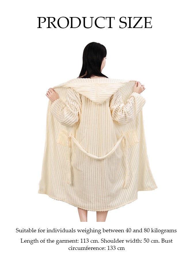 DUNISO Bath Robe Ultra Soft Wearable Bath Towel with Hood V Neck Long Sleeve Nightgown Bathrobe Absorbent Breathable Thicken Spa Robe Side Pocket Wrap Shower Wrap Towel Bathrobe with Adjustable Closure Fits All - Image 3