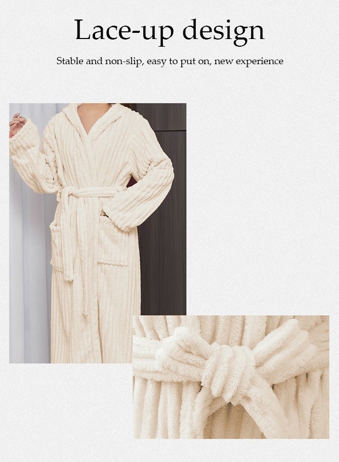 DUNISO Bath Robe Ultra Soft Wearable Bath Towel with Hood V Neck Long Sleeve Nightgown Bathrobe Absorbent Breathable Thicken Spa Robe Side Pocket Wrap Shower Wrap Towel Bathrobe with Adjustable Closure Fits All - Image 2