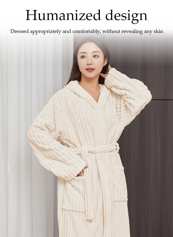 DUNISO Bath Robe Ultra Soft Wearable Bath Towel with Hood V Neck Long Sleeve Nightgown Bathrobe Absorbent Breathable Thicken Spa Robe Side Pocket Wrap Shower Wrap Towel Bathrobe with Adjustable Closure Fits All - Image 4