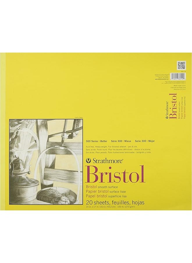 Strathmore - 300 Series Bristol Paper Pad Smooth Tape Bound 14X17 Inches 20 Sheets 100Lb 270G Artist Paper For Adults And Students Markers Pen And Ink - Image 1