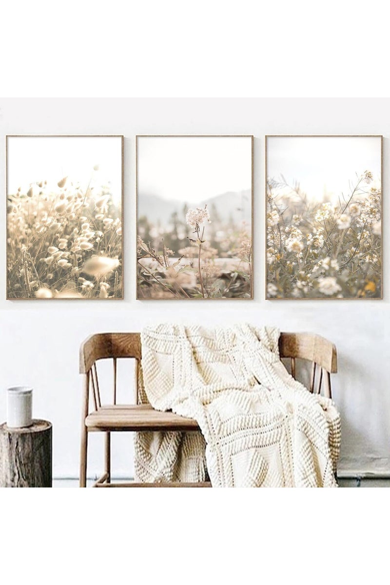 Wallvelart Beige Plant Flower Wall Art Pampas Grass Wall Canvas - Image 1