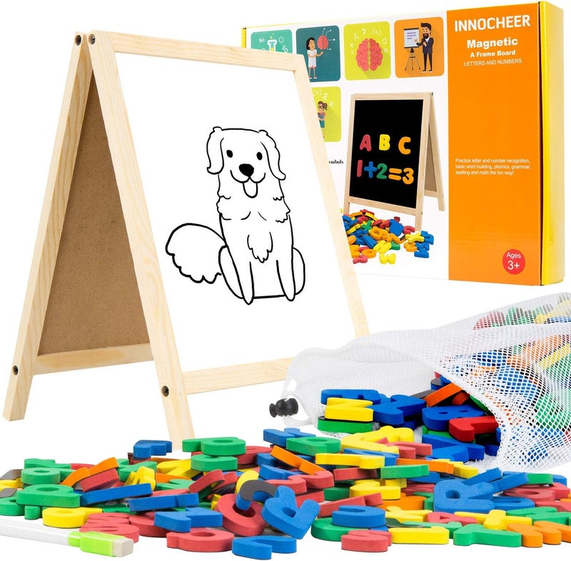 INNOCHEER Magnetic Letters and Numbers for Toddlers, Magnetic Board for Kids, ABC Alphabet Magnets, Educational Dry Erase Board - Whiteboard & Chalkboard for Toddlers Writing & Drawing Kids Toys - Image 2