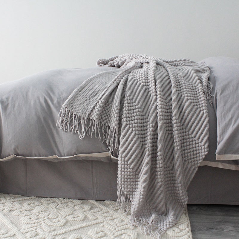 Nordic Knit Solid Color Throw Casual Sofa Decorative Blanket Light gray 