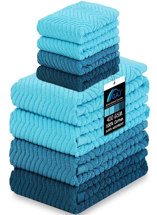 QAJ 100% Cotton Kitchen Towels and Dishcloths Set, Pack of 8 Super Absorbent 16" x 25" Kitchen Towels and 13" x 13" Dish Cloths (400 GSM) - Image 1
