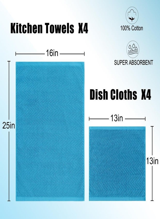QAJ 100% Cotton Kitchen Towels and Dishcloths Set, Pack of 8 Super Absorbent 16" x 25" Kitchen Towels and 13" x 13" Dish Cloths (400 GSM) - Image 3