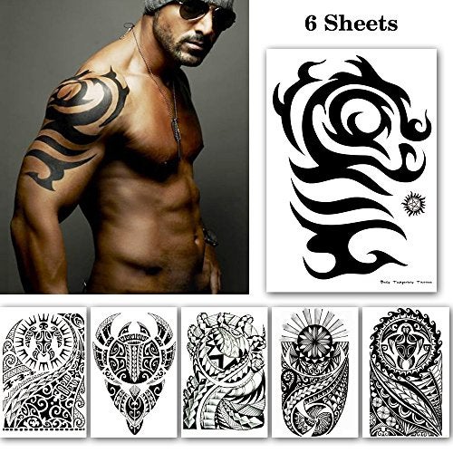 Leoars Large Black Temporary Tattoos, Big Tribal Totem Tattoo Sticker for Men Women Body Art Makeup, Fake Tattoo Waterproof Removable, 6-Sheet - Image 2