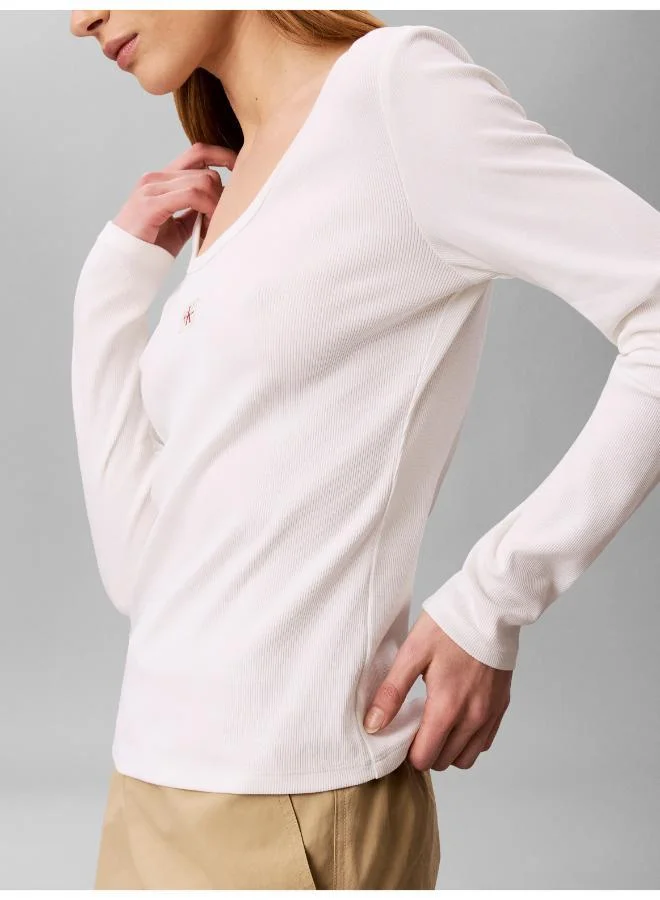 Calvin Klein Jeans  Ribbed Cotton Long Sleeve Top for Women | Best Price UAE