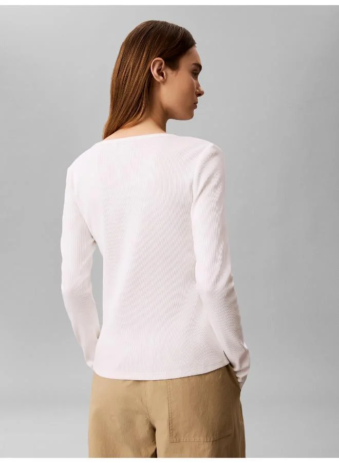 Calvin Klein Jeans  Ribbed Cotton Long Sleeve Top for Women | Best Price UAE
