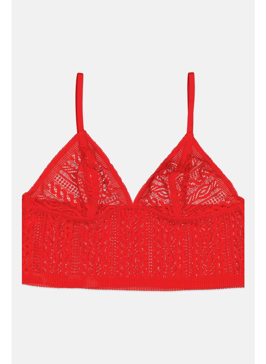 Aerie Women Textured Non Padded Bralette, Red  - Image 1