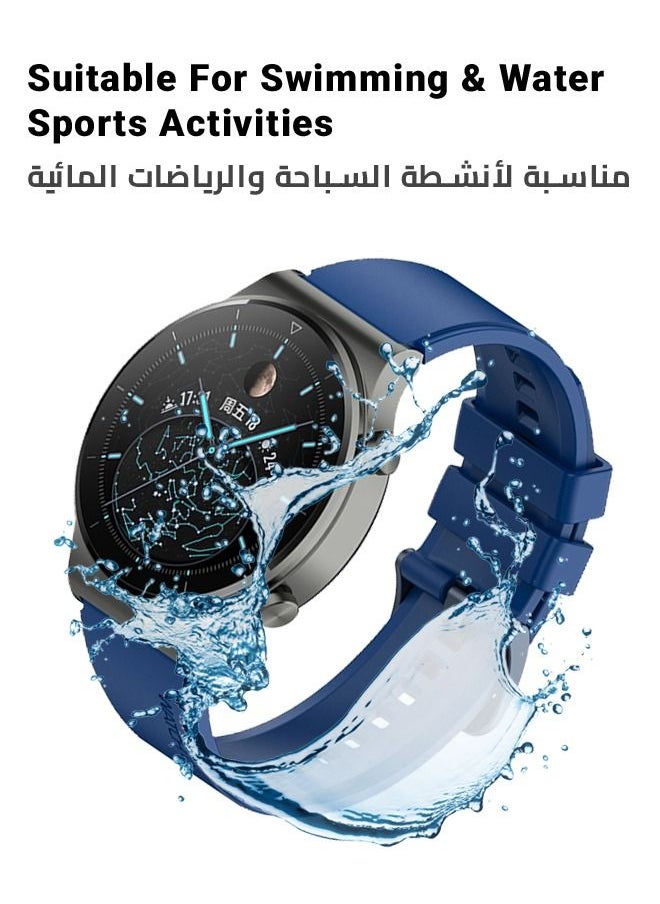 huanmate حزام بديل أنيق عالي الجودة لساعة Huawei Watch GT2 Pro مقاس 1.39 بوصة باللون الأزرق الداكن  - Image 4