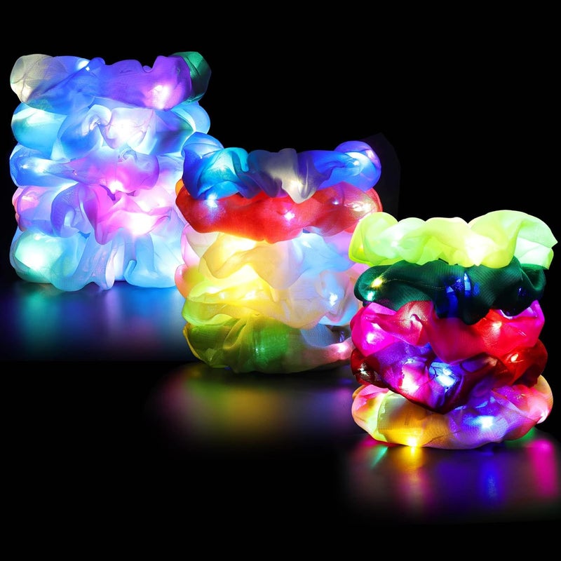 YL Mainland 15PCS LED Hair Scrunchies Light Up Hair Bands for Women with Luxury Jewelry Bag Glow Hair Ties for Girls Multi Color Chiffon 3 Light Modes Fun Gift Party Favors 