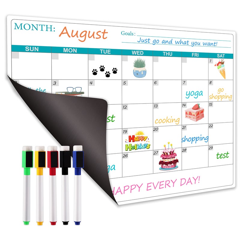 Magnetic Dry Erase Fridge Calendar - Magnetic Calendar for Refrigerator Planner, 11.4" x 14.76", Kitchen Fridge Calendars in Monthly & Weekly Set